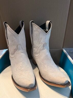 Lane Lexington Women’s Western Cowgirl Light Beige Leather Ankle Boots 8.5